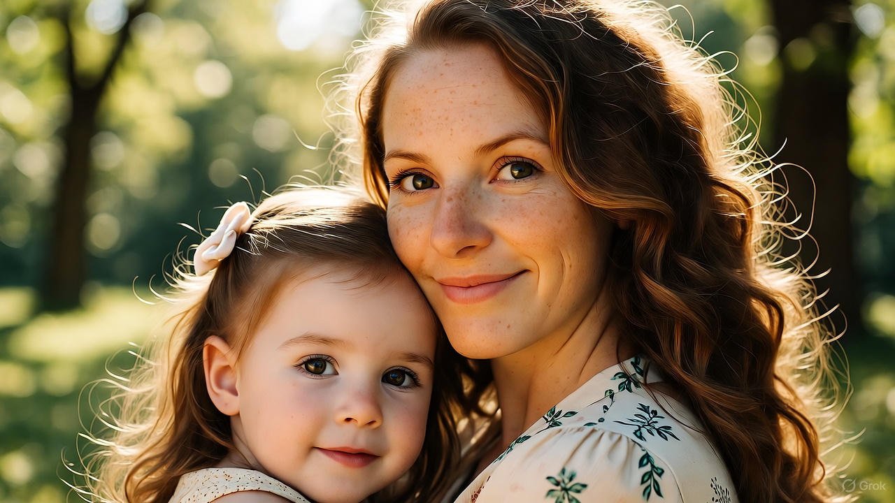 Tax credits for single parents 2025: White American mother hugging young daughter outdoors, comprehensive guide to maximizing EITC, ACTC, and Head of Household filing status with eligibility charts, income thresholds, and IRS tips for bigger refunds.