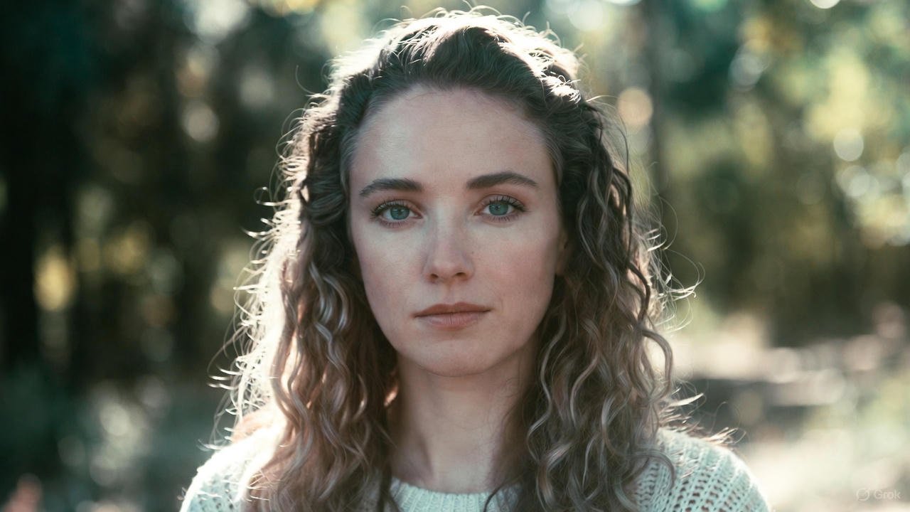 A thoughtful woman with wavy hair stands in a sunlit forest, representing single parents wondering if they can still file Head of Household after a breakup.