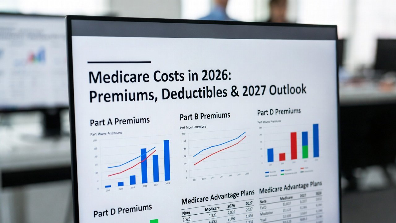 Medicare costs 2026 article title on computer screen showing premiums, deductibles, and 2027 outlook projection